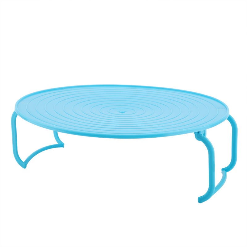 Microwave Steaming Rack: Blue Foldable Plastic 2-Tier Design - Anti-Skid Lines & Easy Storage Microwave Heating Rack for Home Kitchen Refrigerator Table Organization - Image 1