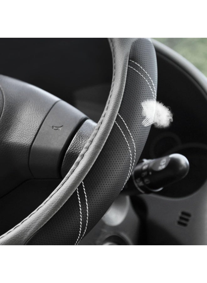 بوانيرت غطاء عجلة قيادة من الجلد الرياضي 37 إلى 39 سم عالمي، مبطن وناعم الملمس، قابل للتهوية، مناسب للسيارات والشاحنات والسيارات الرياضية متعددة الاستخدامات والجيب، مضاد للانزلاق وعديم الرائحة، باللونين الأسود والرمادي - Image 2
