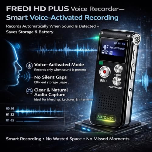 FREDI HD PLUS 8GB Digital Voice Recorder with LCD Display | 10–12 Hours Recording Time | USB Data Transfer | Noise Reduction Microphone | Portable Audio Recorder for Study, Office & Meetings - Image 3