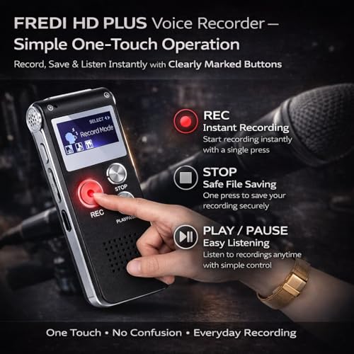 FREDI HD PLUS 8GB Digital Voice Recorder with LCD Display | 10–12 Hours Recording Time | USB Data Transfer | Noise Reduction Microphone | Portable Audio Recorder for Study, Office & Meetings - Image 4