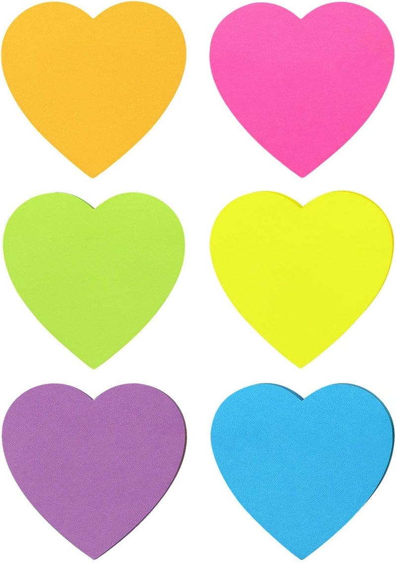 SIMONA Heart Shape Sticky Notes 6 Color Bright Colorful Sticky Pad 75 Sheets/Pad Self-Sticky Note Pads - Image 2