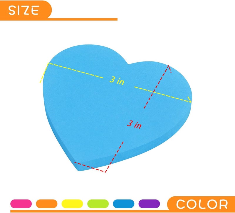 SIMONA Heart Shape Sticky Notes 6 Color Bright Colorful Sticky Pad 75 Sheets/Pad Self-Sticky Note Pads - Image 4