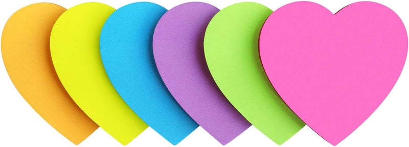SIMONA Heart Shape Sticky Notes 6 Color Bright Colorful Sticky Pad 75 Sheets/Pad Self-Sticky Note Pads - Image 1