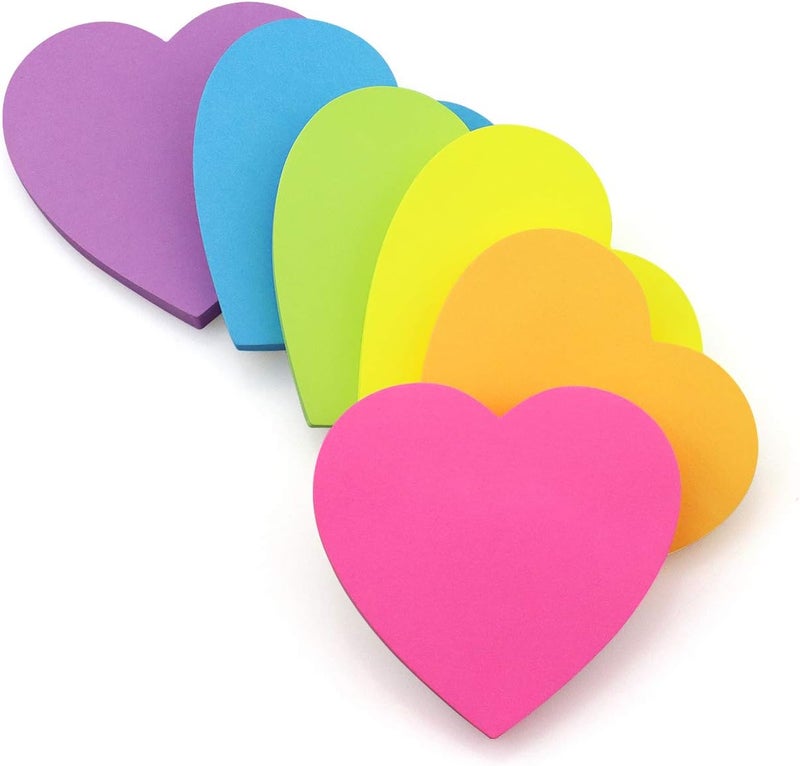 SIMONA Heart Shape Sticky Notes 6 Color Bright Colorful Sticky Pad 75 Sheets/Pad Self-Sticky Note Pads - Image 3