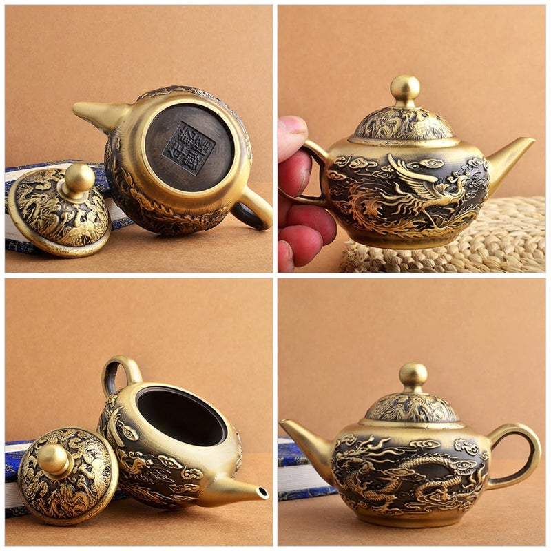 تمثال إبريق الشاي برونز رجعي على شكل تنين وفينيكس، زينة منزلية صغيرة لسطح المكتب - Image 4