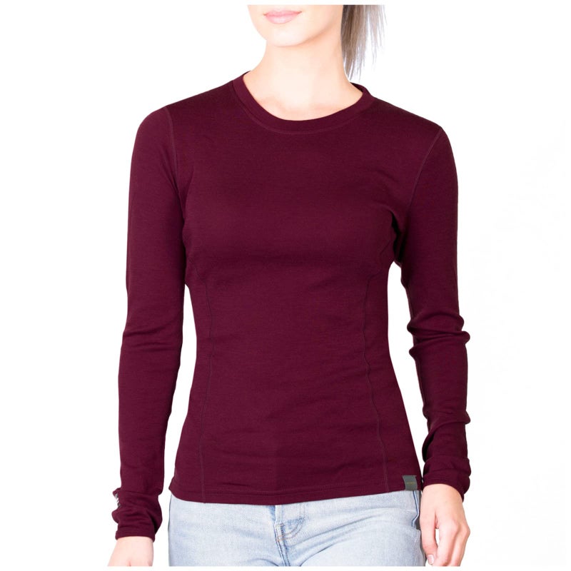 MERIWOOL Womens Base Layer 100% Merino Wool Midweight Long Sleeve Thermal Shirt Wine - Image 1