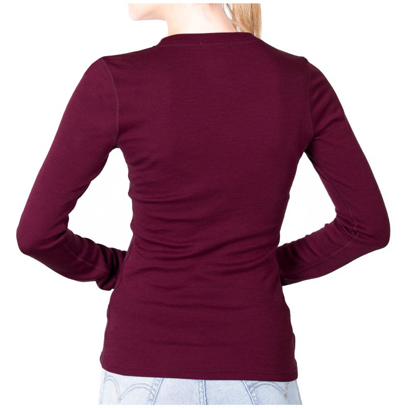 MERIWOOL Womens Base Layer 100% Merino Wool Midweight Long Sleeve Thermal Shirt Wine - Image 2
