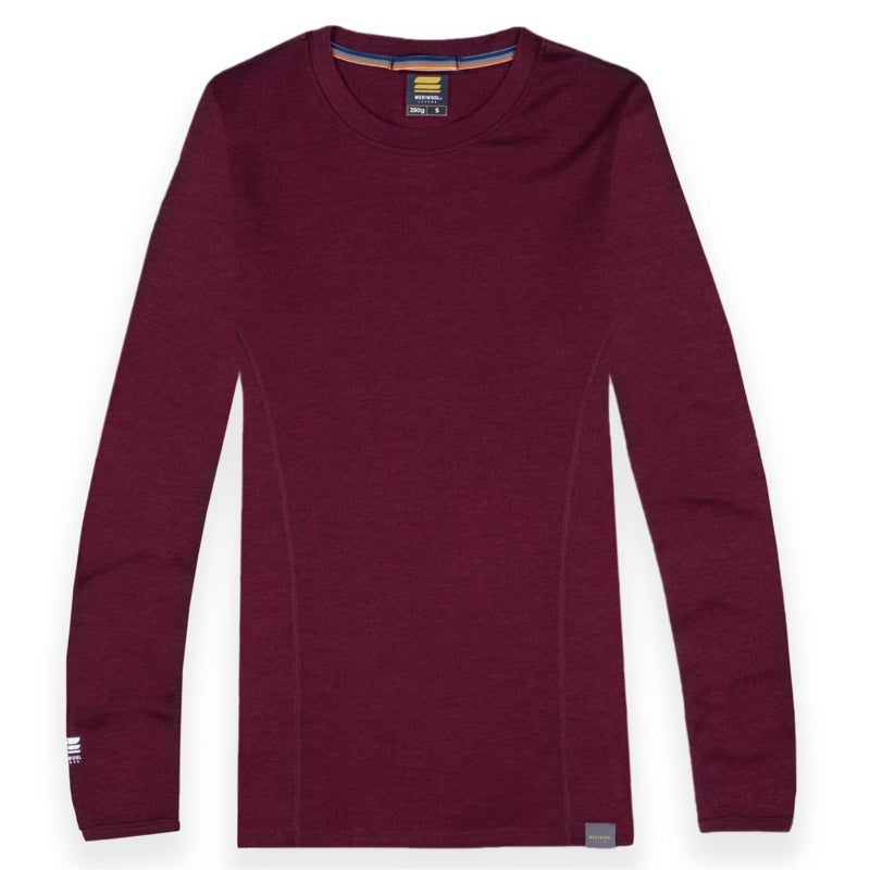 MERIWOOL Womens Base Layer 100% Merino Wool Midweight Long Sleeve Thermal Shirt Wine - Image 3