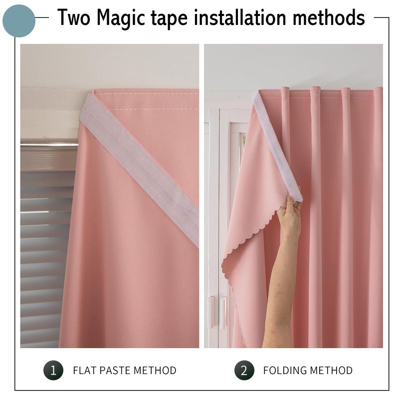 Jilron Jilron Magic Tape Stick on Curtains Blackout Curtains for Bedroom no Drillng Self Adhesive Curtain no Rod Small Window (Pink  59"" W x 98"" L) 2 Panels  - Image 3
