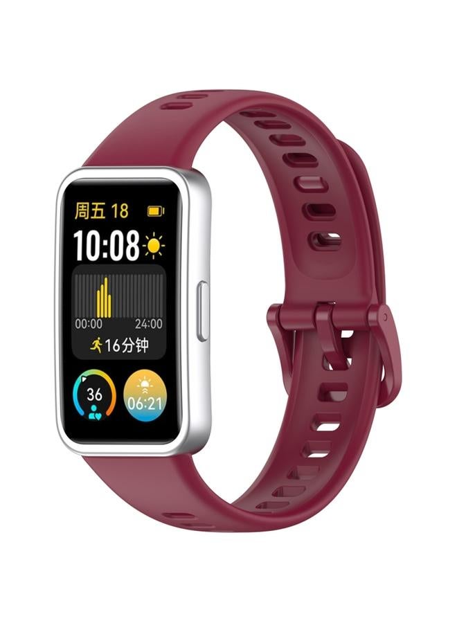 لـ Huawei Band 9 / 9 NFC / 8 / 8 NFC زر مسمار لامع من السيليكون لساعة اليد باللون الأحمر الخمري