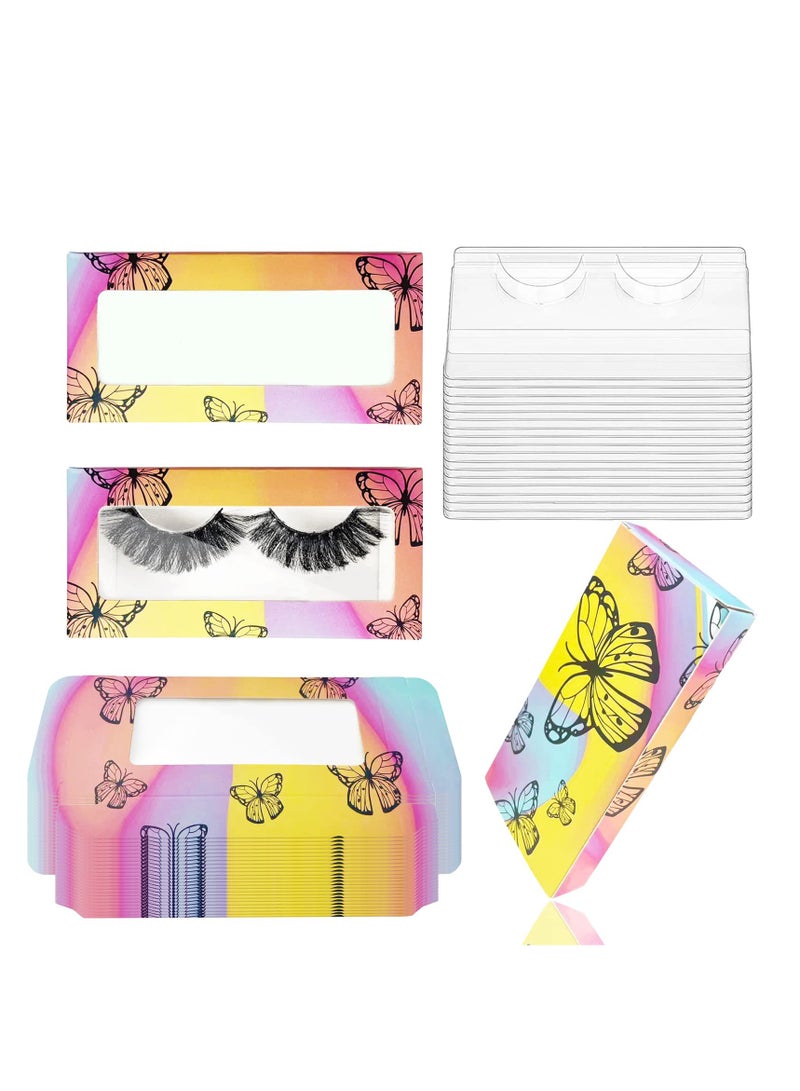 50Pcs False Eyelashes Packaging Box, False Eyelashes Storage Containers 50Pcs Packaging Box & 50 Tray Colored  erfly Prints Eyelash Box - Image 1