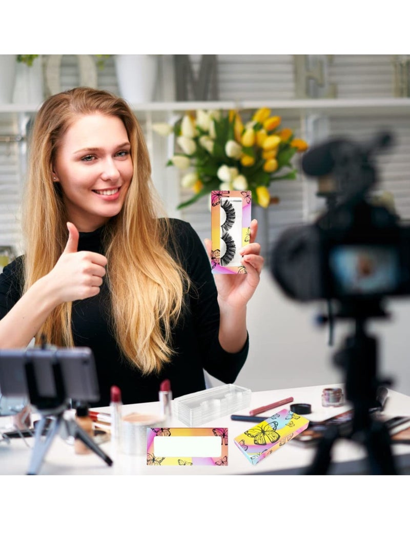 50Pcs False Eyelashes Packaging Box, False Eyelashes Storage Containers 50Pcs Packaging Box & 50 Tray Colored  erfly Prints Eyelash Box - Image 4