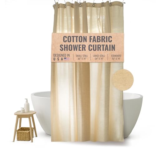 Bean Products Cotton Stall Shower Curtain Natural 70 x 74  All Natural Materials  Works with Tub Bath and Stall Showers