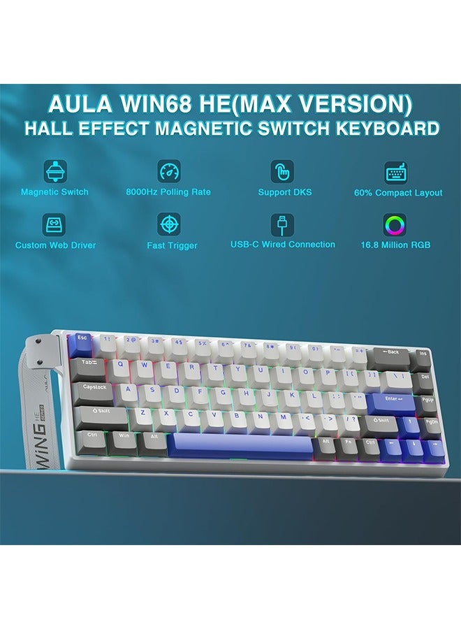 AULA WIN68 HE MAX - Hall Effect Gaming Keyboard with Magnetic Switch, Adjustable Actuation Fast Trigger Mode, 8KHz Polling Rate, RGB Backlit Wired Mechanical Gaming Keyboard 60 Percent Compact Design - Image 4