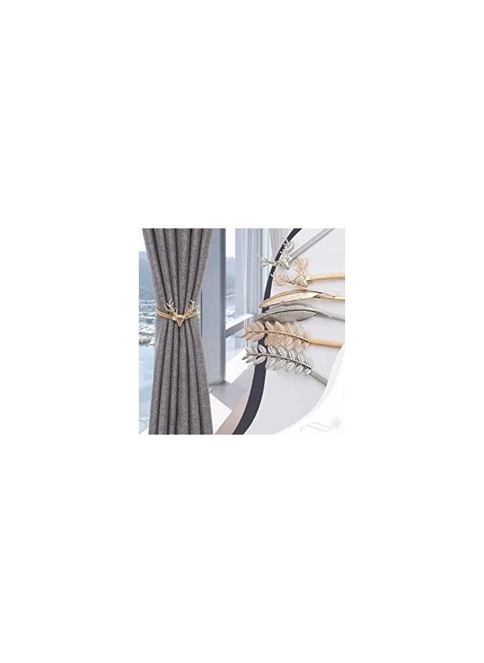 Spaceshoop Curtain Buckle1pc Metal Pearl Elk Leaves Curtain Clip Curtains Holders Buckle Clips Curtain Accessories Home Decor Decorations Tools Gold Feather  - Image 1