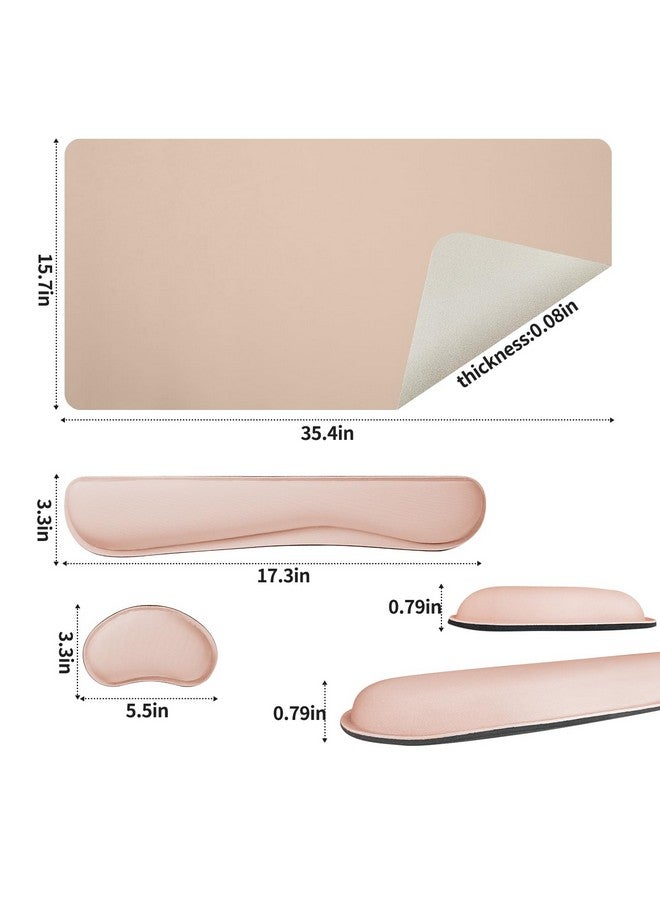 بلوس وسادة مكتب من الجلد اللامع ومسند معصم لوحة المفاتيح، وسادة ماوس كبيرة + وسادة لوحة مفاتيح + دعم معصم الماوس، واقي حصيرة مكتب غير قابل للانزلاق للمكتب والمنزل (35.4 × 15.7 بوصة، بيج) - Image 3