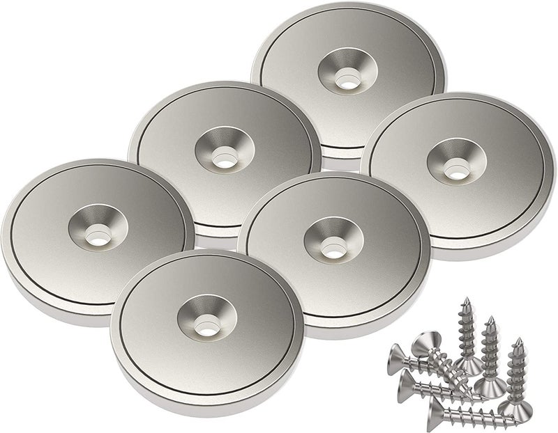 Magnetpro 6 Pieces Neodymium Magnets 25 kg Strength 28 x 5 mm with Capsule, Pot Disc Magnet with Screws - Image 1