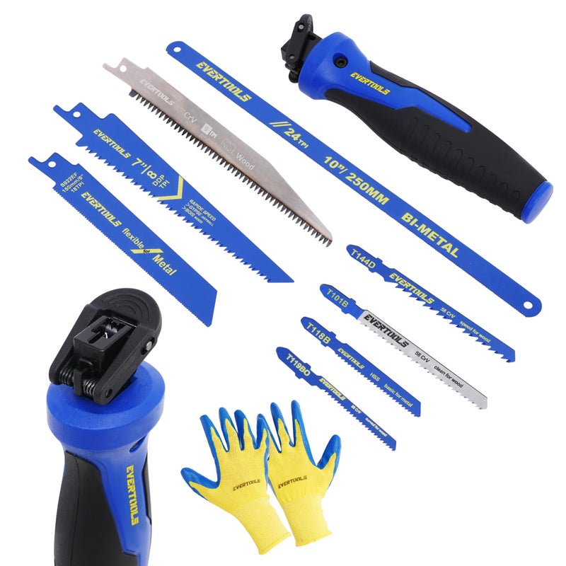 EVERTOOLS 8-in-1 Multi-Blade Hand Saw, Small Hacksaw, Long Handsaws, Jab Saw, Mini Blade Quick-Change Mechanism for Cutting Drywall, Sheetrock, Wood, Metal, Plastic and Plywood. - Image 1