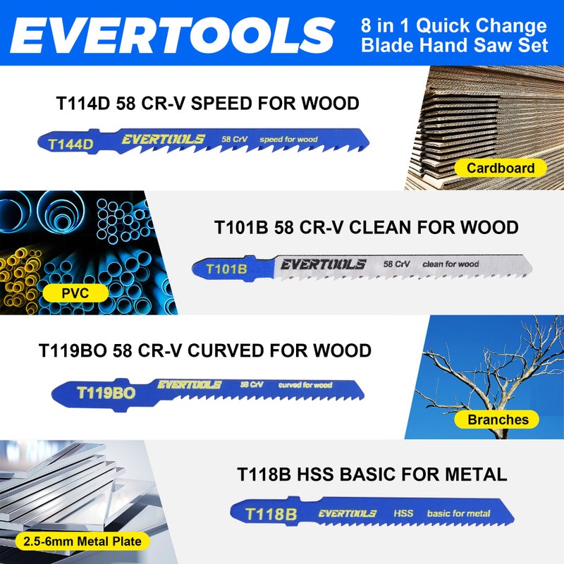 EVERTOOLS 8-in-1 Multi-Blade Hand Saw, Small Hacksaw, Long Handsaws, Jab Saw, Mini Blade Quick-Change Mechanism for Cutting Drywall, Sheetrock, Wood, Metal, Plastic and Plywood. - Image 4