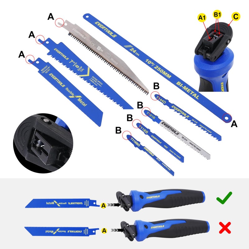 EVERTOOLS 8-in-1 Multi-Blade Hand Saw, Small Hacksaw, Long Handsaws, Jab Saw, Mini Blade Quick-Change Mechanism for Cutting Drywall, Sheetrock, Wood, Metal, Plastic and Plywood. - Image 2
