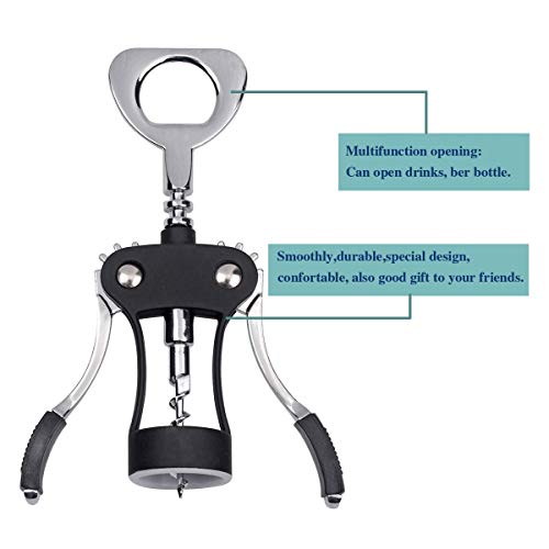 ilyever Wing Corkscrew,Ilyever Premium Wine Opener with Bottle Stopper,Multifunctional Corkscrew Wine Cork Opener Bottler Opener Remover for Home, Kitchen,Restaurant,Party and as Gift,Black - Image 2