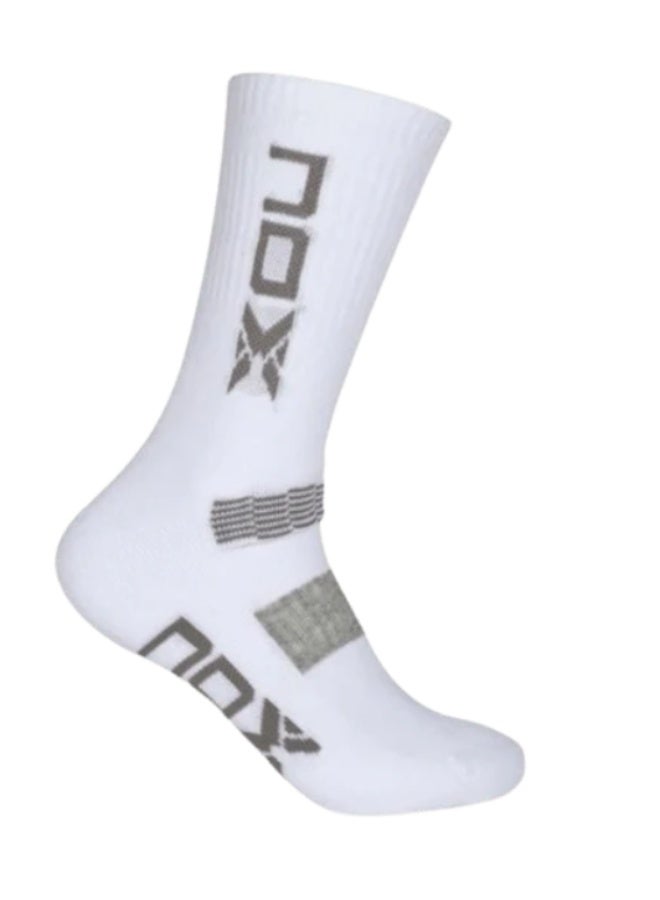 Long Nox Socks White Gray Logo (39-45)