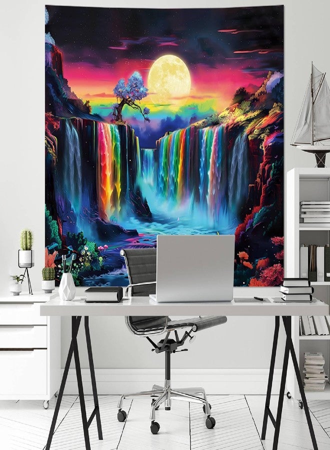 Apdidl Blacklight Posters Waterfall Moon Tapestry, Black Light Neon UV Reactive Mountain Tree Tapestries Wall Hanging, Fantasy Landscape Wave Nature Tapestry for Bedroom Room Dorm Decor (60"X79") - Image 4