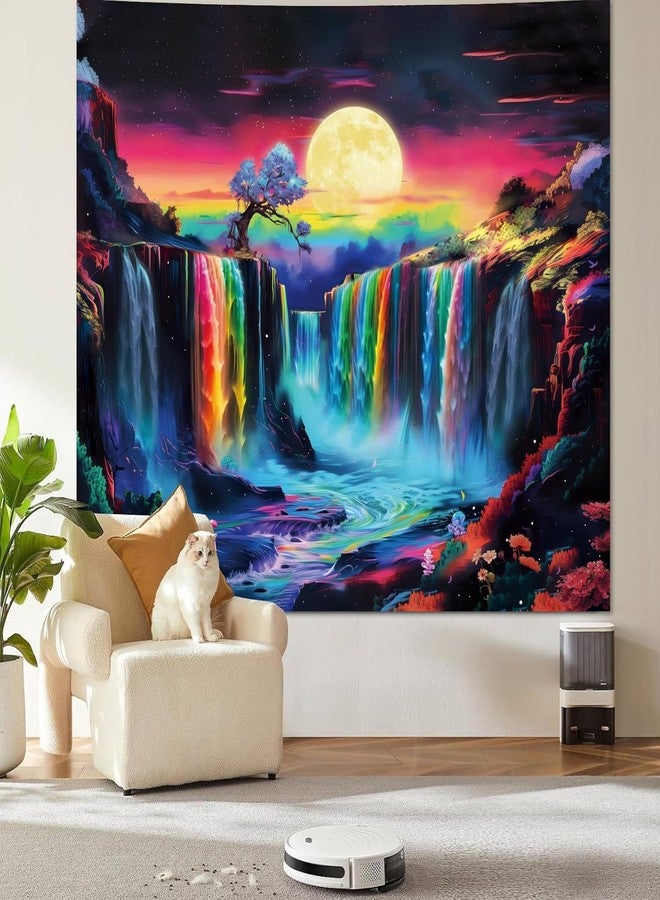 Apdidl Blacklight Posters Waterfall Moon Tapestry, Black Light Neon UV Reactive Mountain Tree Tapestries Wall Hanging, Fantasy Landscape Wave Nature Tapestry for Bedroom Room Dorm Decor (60"X79") - Image 3
