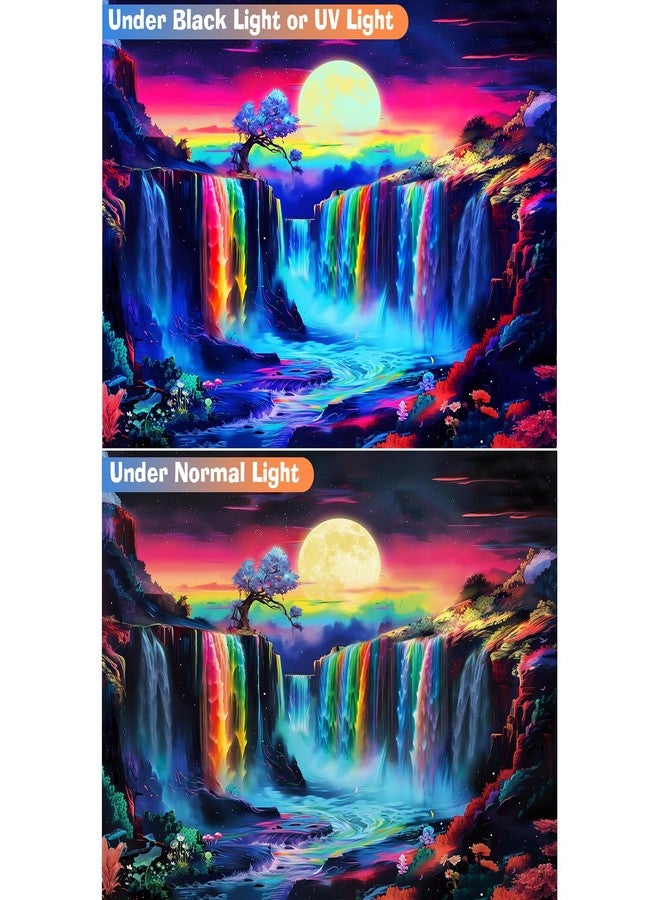 Apdidl Blacklight Posters Waterfall Moon Tapestry, Black Light Neon UV Reactive Mountain Tree Tapestries Wall Hanging, Fantasy Landscape Wave Nature Tapestry for Bedroom Room Dorm Decor (60"X79") - Image 5