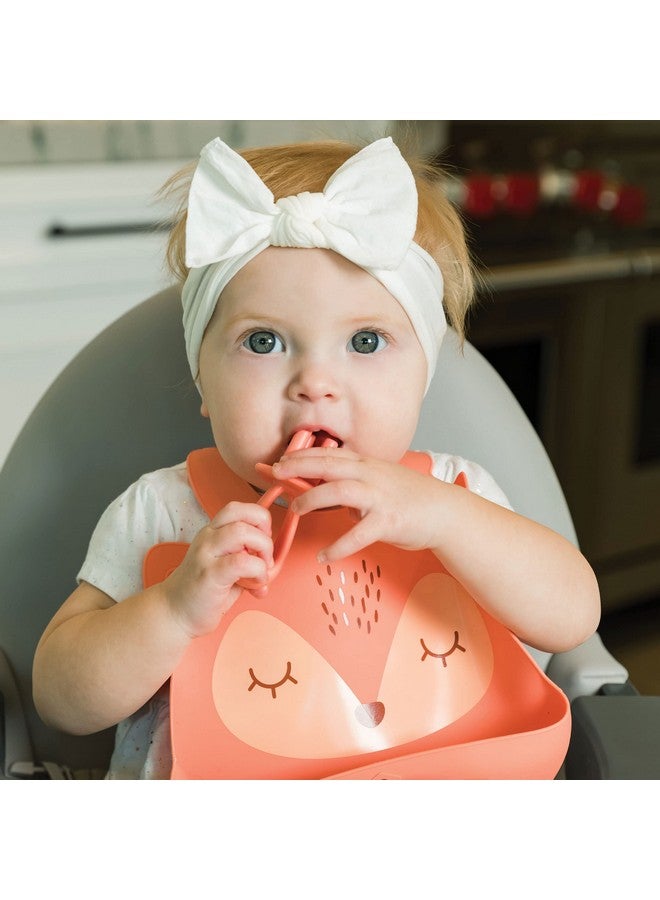 Tiny Twinkle Roll-Up Silicone Bib - Soft, Durable, Easy Clean Waterproof Silicone Bibs With Food Catcher (Coral, Infant)  - Image 2