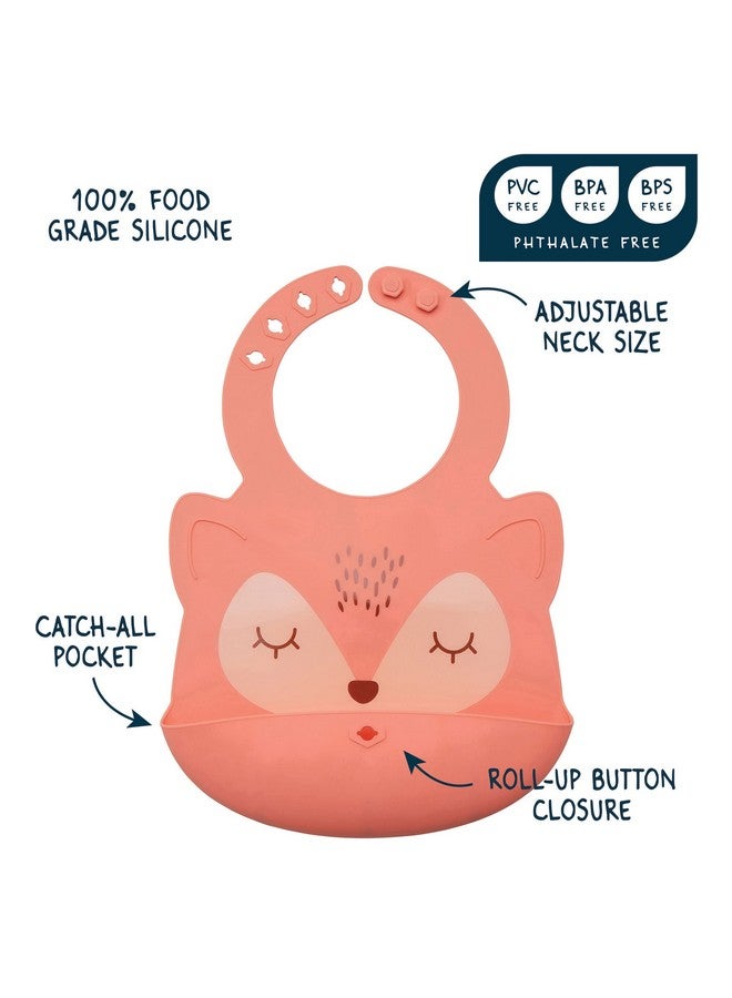 Tiny Twinkle Roll-Up Silicone Bib - Soft, Durable, Easy Clean Waterproof Silicone Bibs With Food Catcher (Coral, Infant)  - Image 3