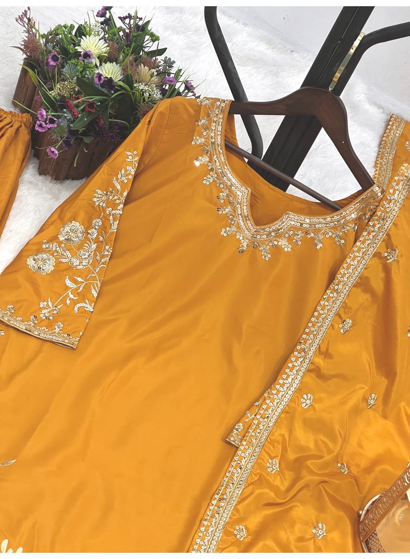Super Asian Elegant One-Side Embroidered Kurti with Flared Sharara & Dupatta | Sequence Work Design - Image 5