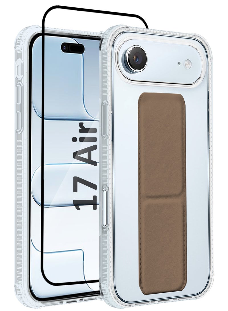 CATANES 2 Packs Finger Grip Clear Case Cover for iPhone 17 Air- Kickstand Car Magnetic Holder Multi-function Protective Two-in-one Case with 3D Screen Protector - Brown - Image 1