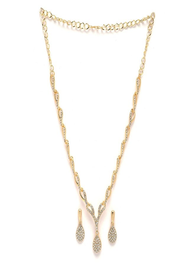 KENNICE Gold-Plated Cubic Zirconia Studded Teardrop Shaped Necklace With Earrings Jewellery Set For Girls and Women - Image 1