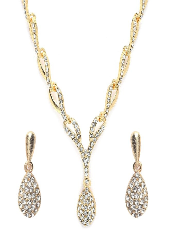 KENNICE Gold-Plated Cubic Zirconia Studded Teardrop Shaped Necklace With Earrings Jewellery Set For Girls and Women - Image 5