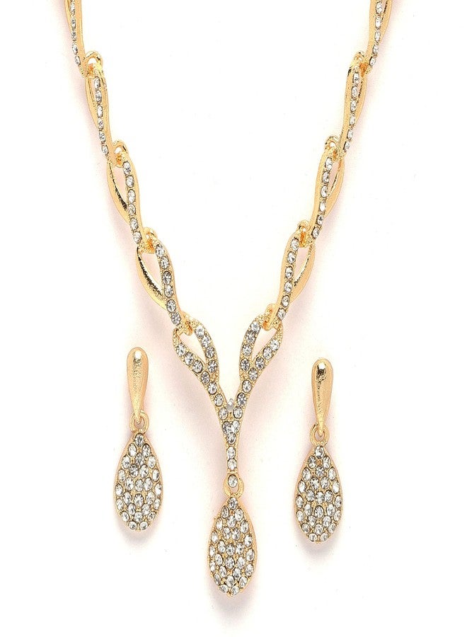 KENNICE Gold-Plated Cubic Zirconia Studded Teardrop Shaped Necklace With Earrings Jewellery Set For Girls and Women - Image 2