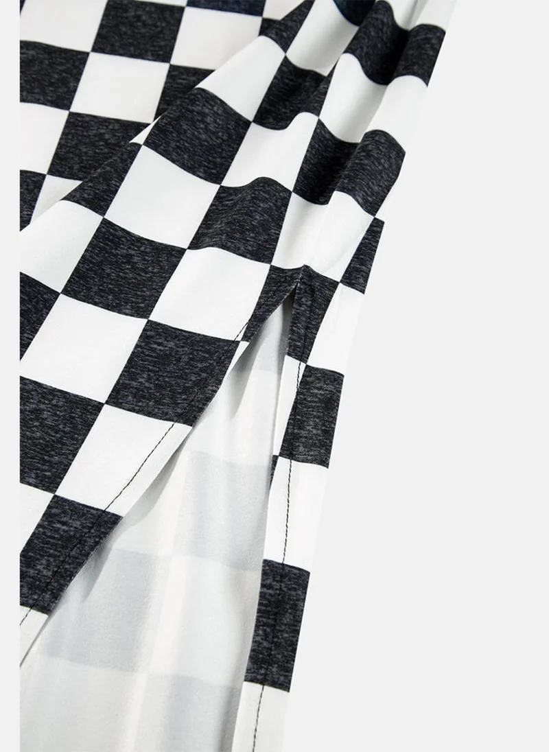 YUNIQEE Multicoloured Checked Bodycon Midi Skirt With Side Slit