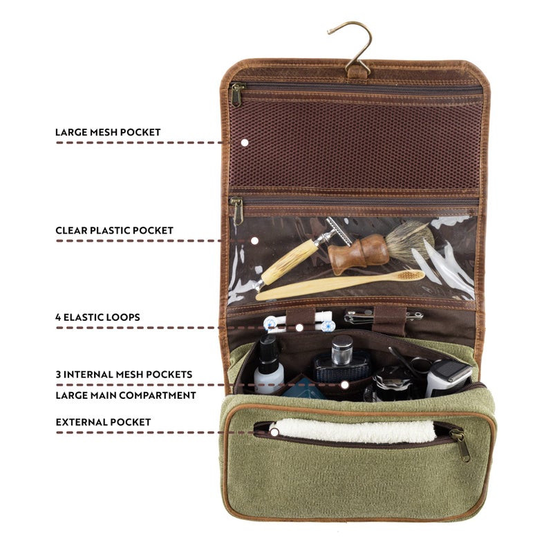 moonster Hanging Toiletry Bag for Men & Women, Leather Travel Bag with Hanging Hook, Dopp Kit Shower Bag - Image 3