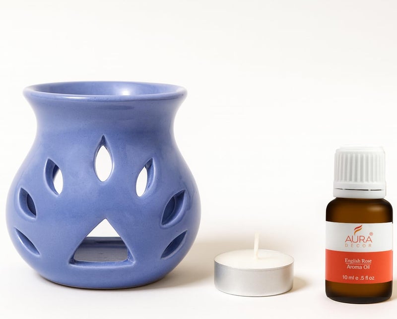 AURA DECOR AuraDecor Aroma Oil Diffuser Burner for Home Decor and Fragrance Diffuser with 15 ml Oil and 1 Tealight Candle (Blue, Medium) - Image 3
