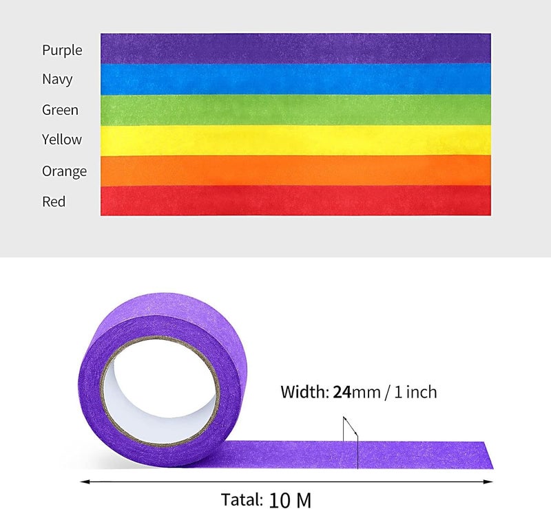 HZYH 6 Rolls Colored Masking Tape Set, Rainbow Crepe Paper Tape for Kids and  Adults - Image 2