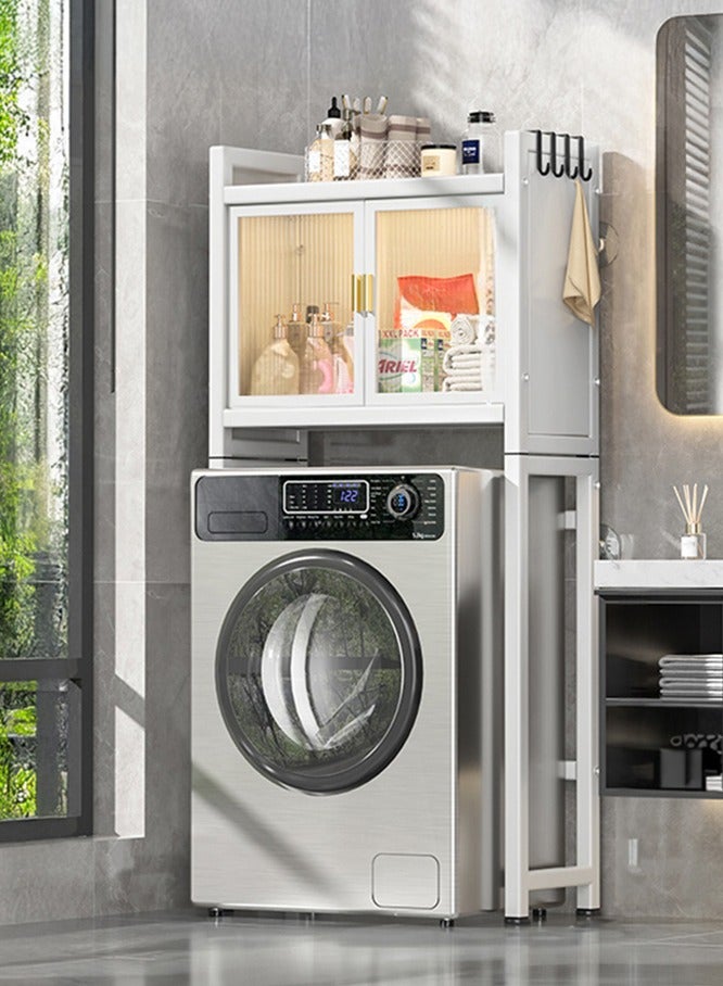 XiuWoo 2 Shelves Drum Washing Machine Rack, Bathroom Corner Stand Storage Organizer Accessories, Free Standing Over Washing Machine Rack, Laundry Shelf, Toilet Storage Cabinet  for Space Saver wih Door - Image 1