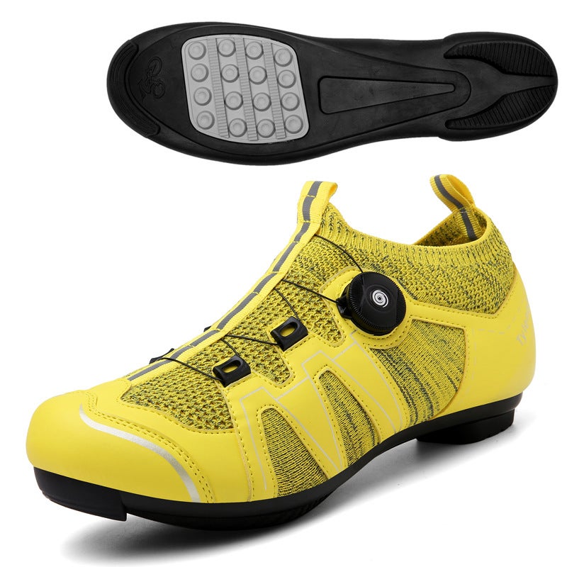 Generic New Road Car Lock Shoes Summer Bike Shoes Mens Socks Sleeve Unlocked Cycling Shoes Breathable Mountain Bike Lock Shoes Yellow Lockless Rubber Bottom