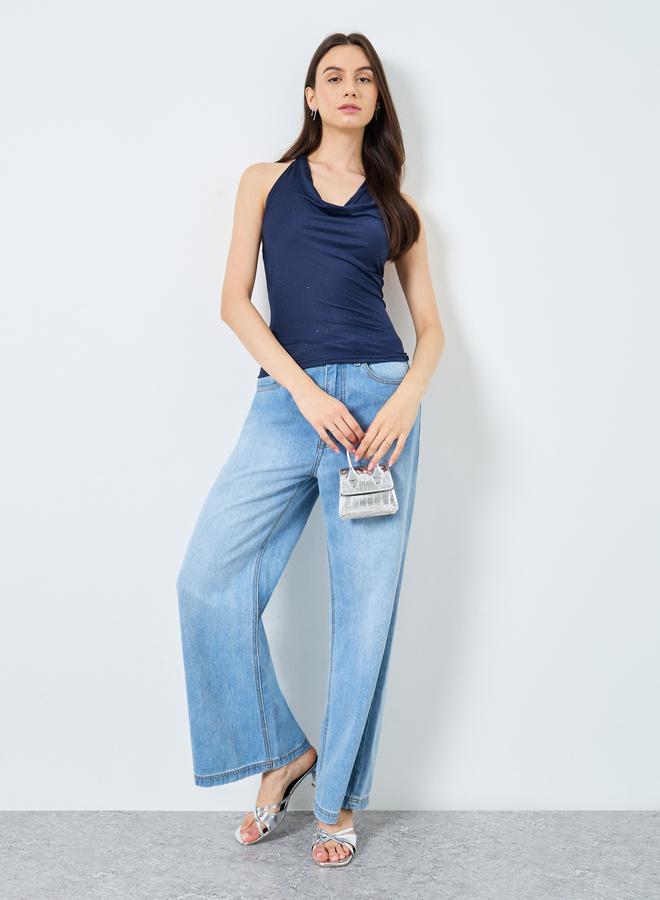 تايك تو بلوزة سادة بياقة هولتر بدون أكمام - Image 2