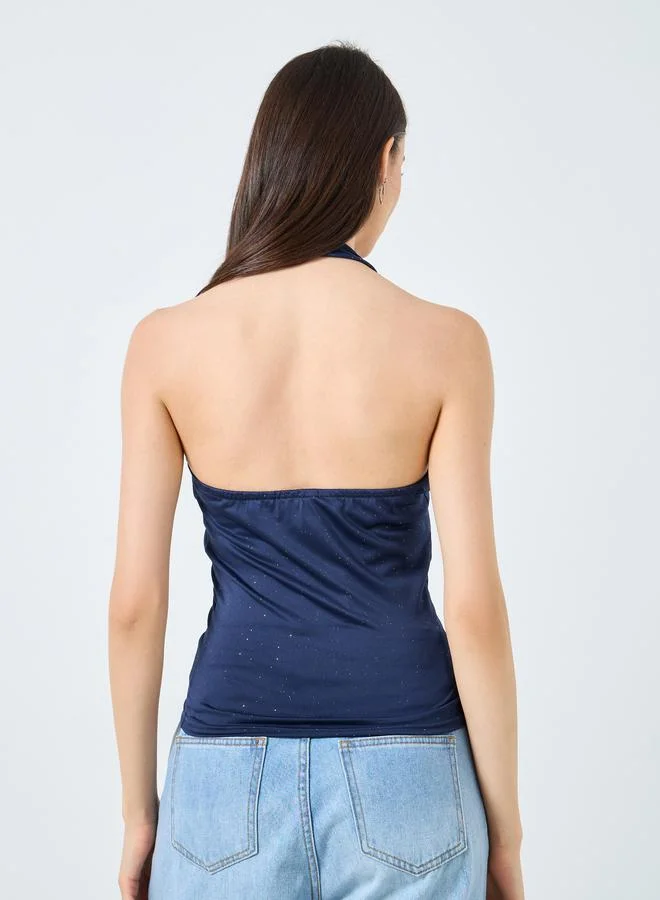 تايك تو بلوزة سادة بياقة هولتر بدون أكمام