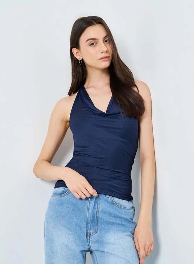 تايك تو بلوزة سادة بياقة هولتر بدون أكمام