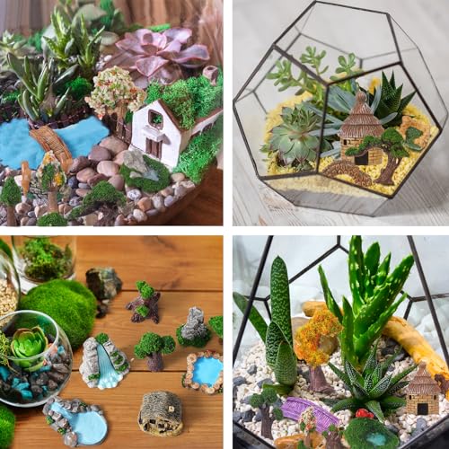 Canlierr 58 Pcs Miniature Garden Set Fairy House Bridge Rockery River Diorama Supplies Mini Terrarium Figurines Fairy Village Micro Landscape Ornament Model Trees for DIY Garden Decor Succulent Dollhouse Craft - Image 5