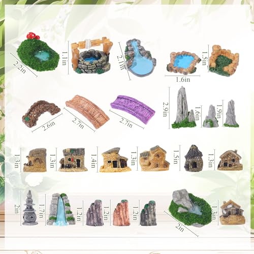 Canlierr 58 Pcs Miniature Garden Set Fairy House Bridge Rockery River Diorama Supplies Mini Terrarium Figurines Fairy Village Micro Landscape Ornament Model Trees for DIY Garden Decor Succulent Dollhouse Craft - Image 2