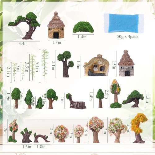 Canlierr 58 Pcs Miniature Garden Set Fairy House Bridge Rockery River Diorama Supplies Mini Terrarium Figurines Fairy Village Micro Landscape Ornament Model Trees for DIY Garden Decor Succulent Dollhouse Craft - Image 3