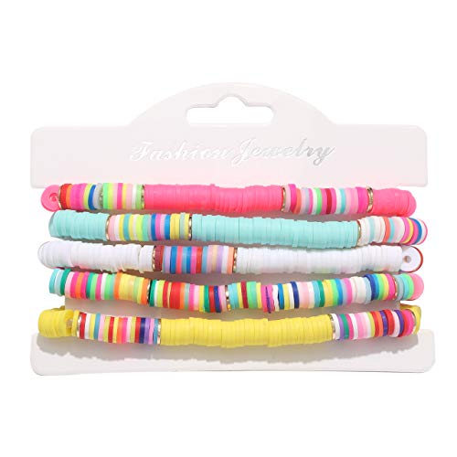 boderier Heishi Bracelet Set Stack Rainbow Vinyl Disc Bead Surfer Stretch Bracelet Summer Beach Bracelet Jewelry (5) - Image 4