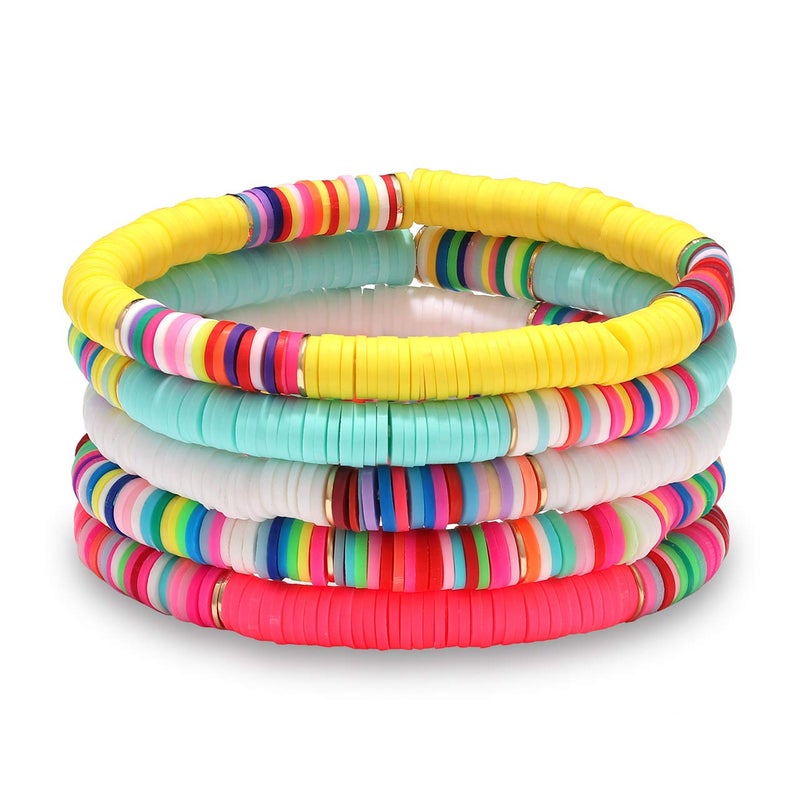 boderier Heishi Bracelet Set Stack Rainbow Vinyl Disc Bead Surfer Stretch Bracelet Summer Beach Bracelet Jewelry (5) - Image 2